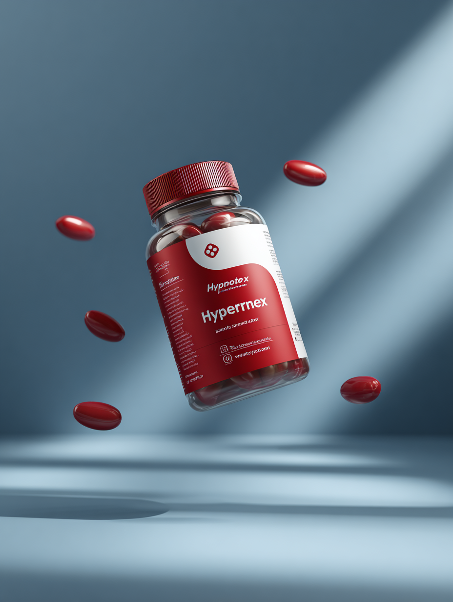 Hyperrnex tabletta doboz fehér háttér előtt, természetes összetevőkkel készült táplálék-kiegészítő termék